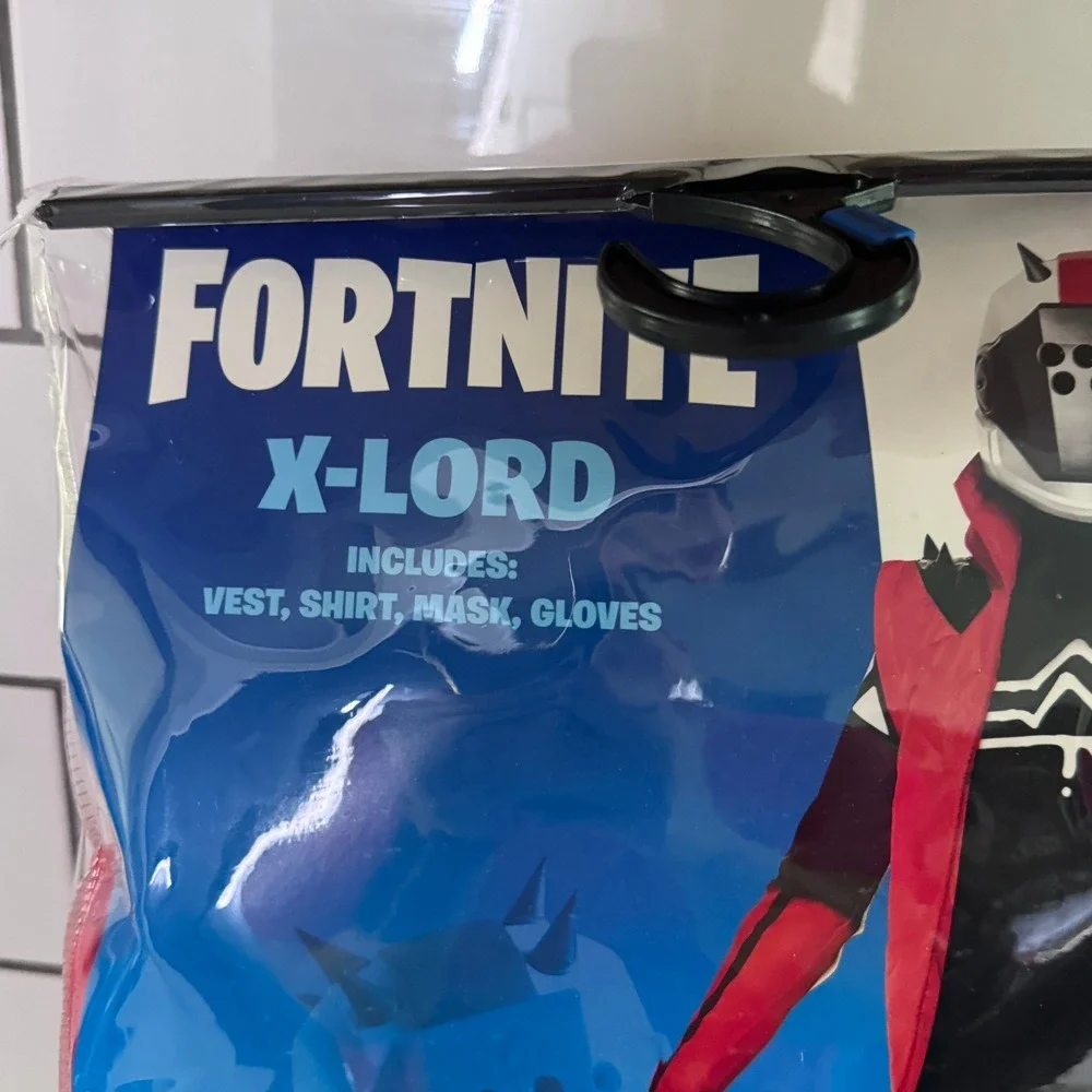 Spirit Halloween Fortnite X-Lord Costume Youth XL 14-16 Vest Shirt Mask Gloves
